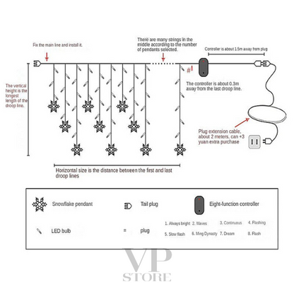 LED snowflake string lights for Christmas