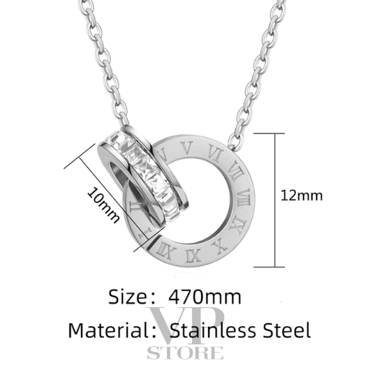 Classic Stainless Steel Necklace, Bracelet, and Earrings with Roman Numerals and Crystal