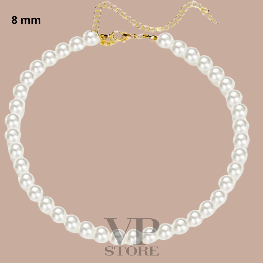 Simple choker necklace with white pearl chain