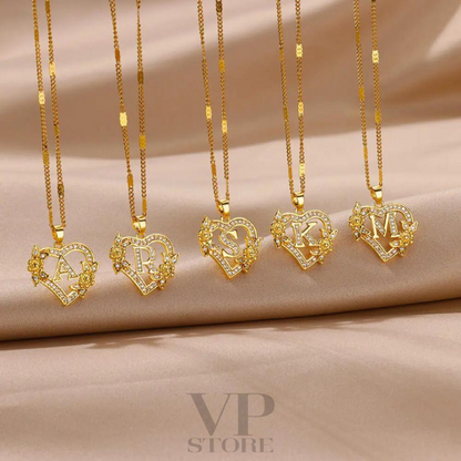 Necklaces with flower initials and zirconia