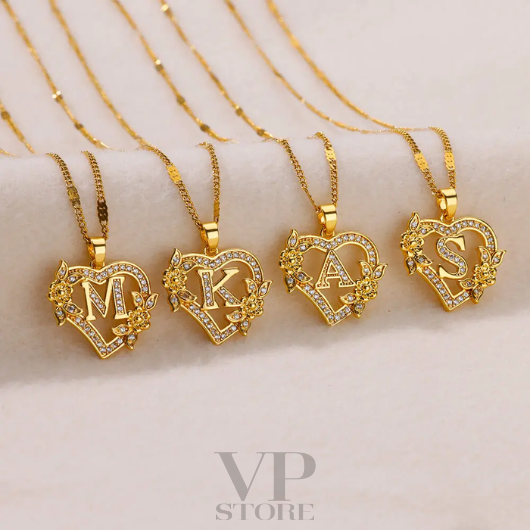 Necklaces with flower initials and zirconia