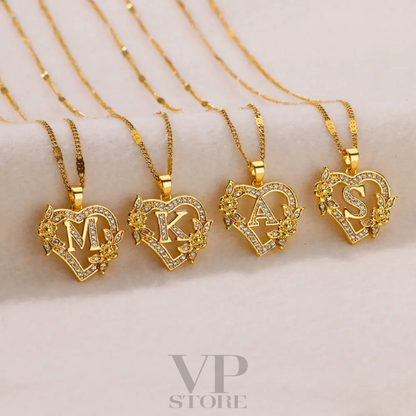 Necklaces with flower initials and zirconia