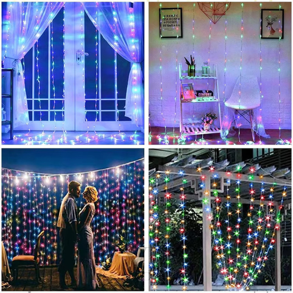 Christmas Lights Curtain Garland New Year Decor