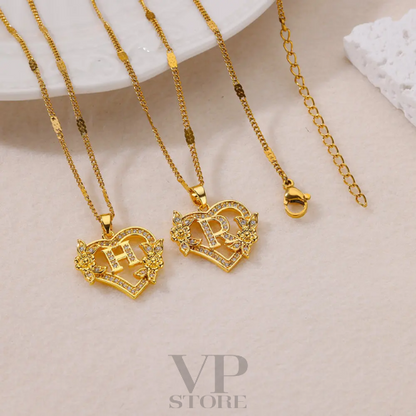 Necklaces with flower initials and zirconia