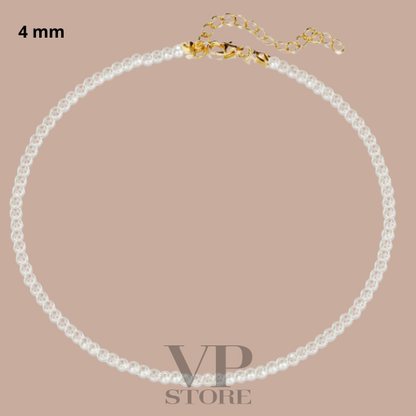 Simple choker necklace with white pearl chain