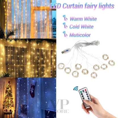 Christmas Lights Curtain Garland New Year Decor