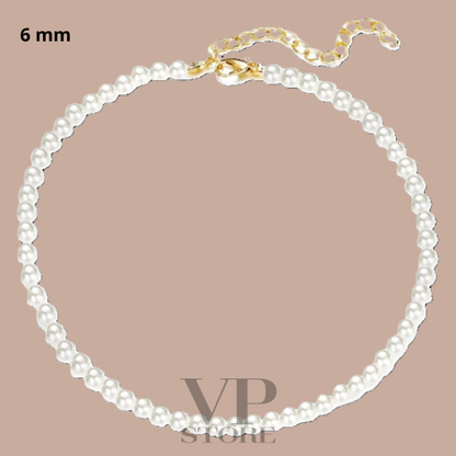 Simple choker necklace with white pearl chain