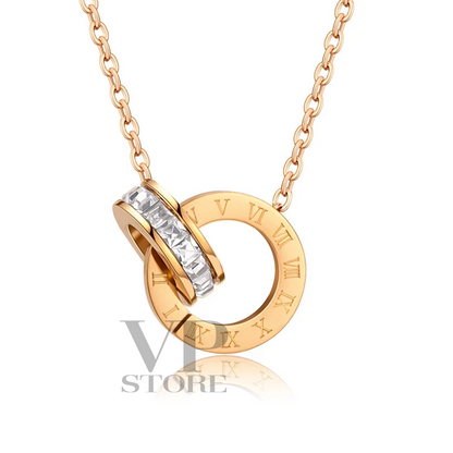 Classic Stainless Steel Necklace, Bracelet, and Earrings with Roman Numerals and Crystal