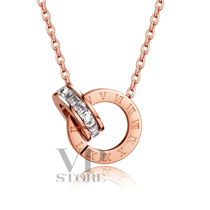 Classic Stainless Steel Necklace, Bracelet, and Earrings with Roman Numerals and Crystal