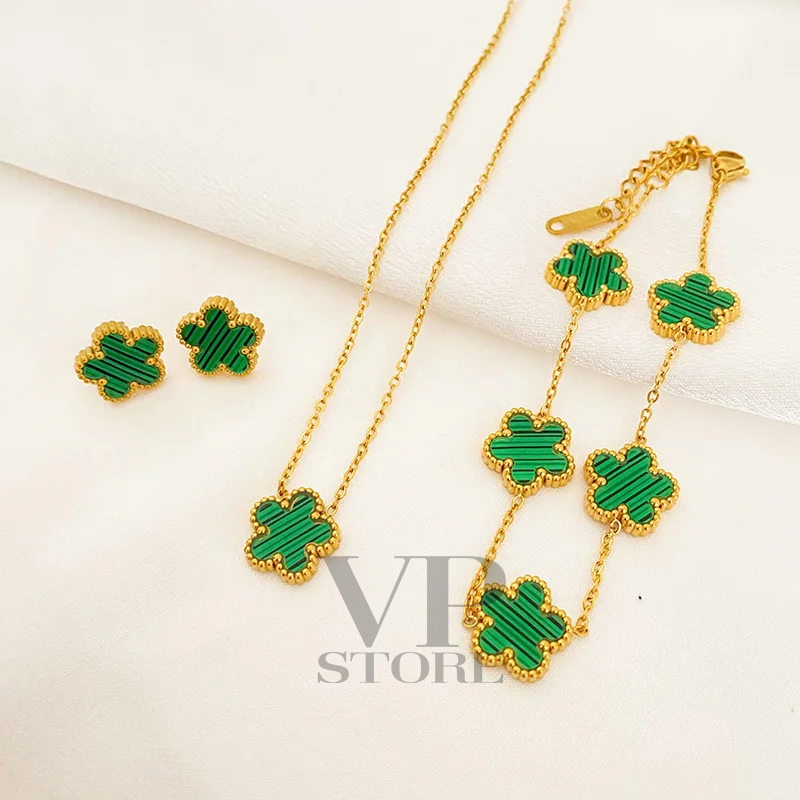 Lucky Clover Three-Piece Set - Bracelet, Earring and Necklace